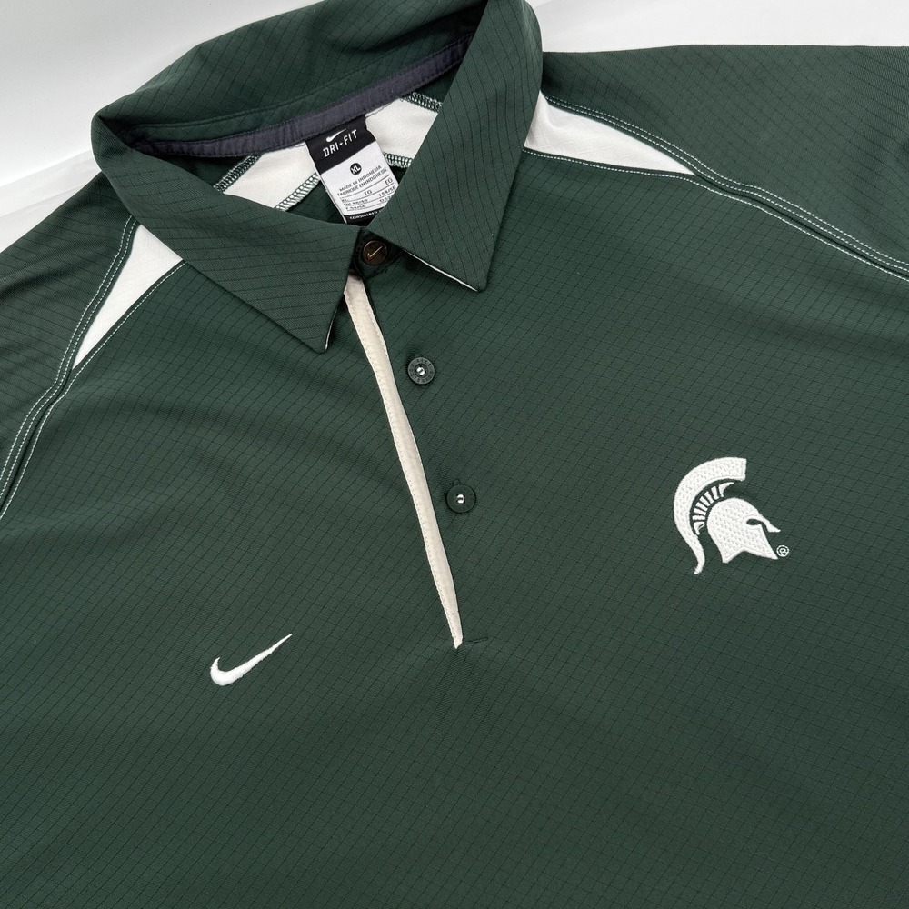 Michigan State Spartans Shirt Mens XL Green Dri Fit NCAA Football Nike Polo MSU